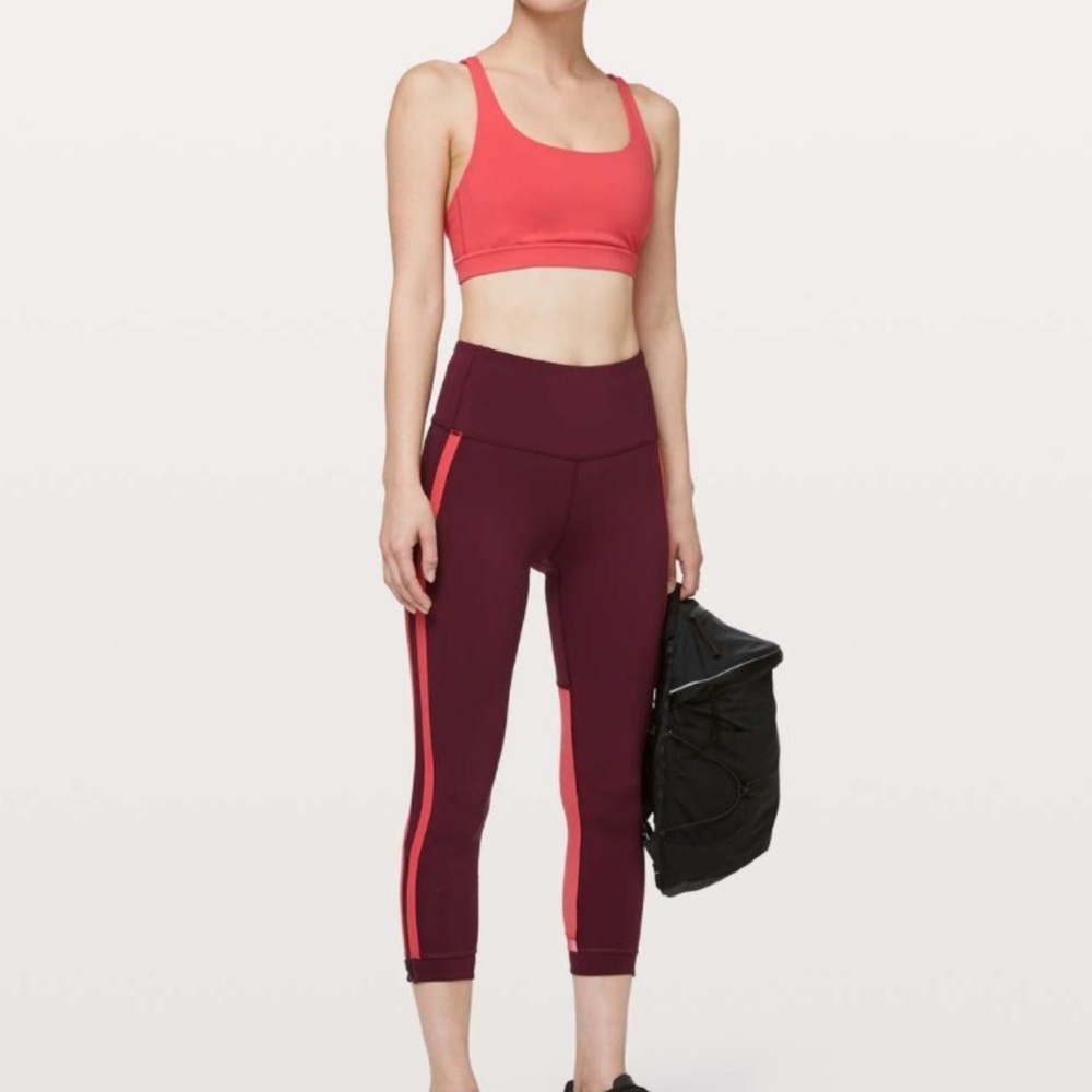 Lululemon Zip The Line Crop Leggings in Deep‎ Ruby / Poppy Coral Size 8